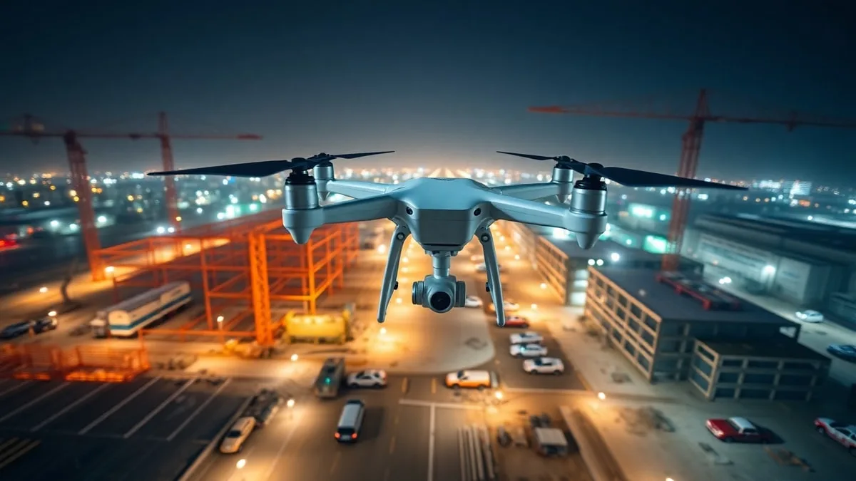 Drone capturing aerial footage of construction site in Riyadh, Saudi Arabia