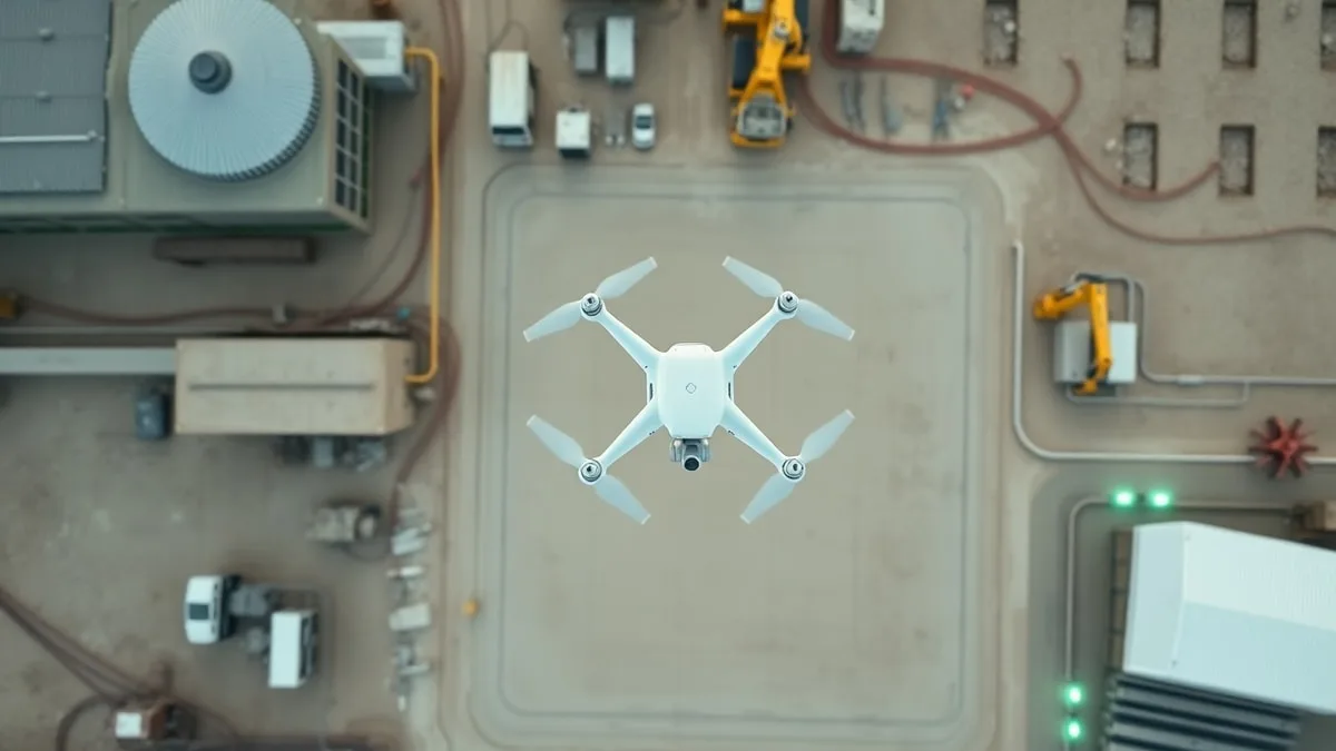 Aerial drone mapping flight over Saudi industrial site with RTK base station and ground control points