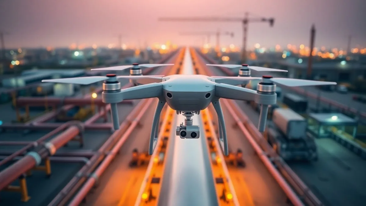 Drone operating beyond visual line of sight along Saudi pipeline corridor with BVLOS permit overlay