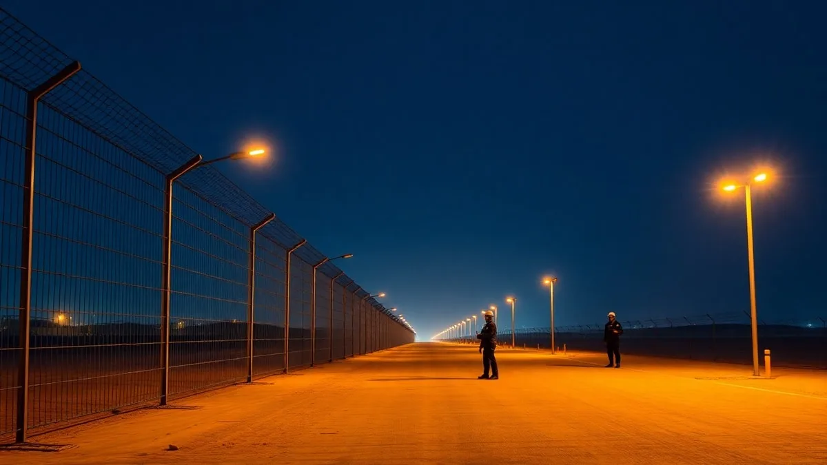 operator perimeter detection on a Saudi mega-project boundary with intrusion event highlighted on operations dashboard