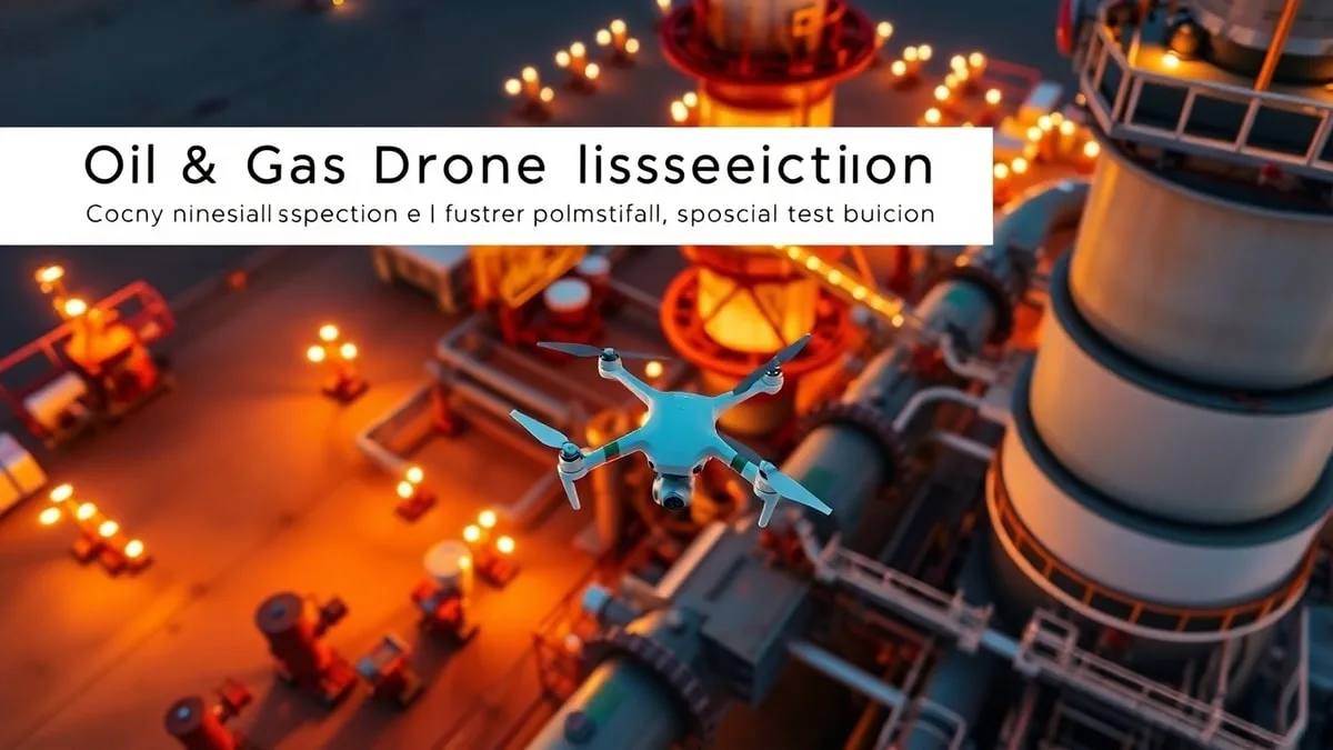 Industrial drone inspecting oil refinery flare stack