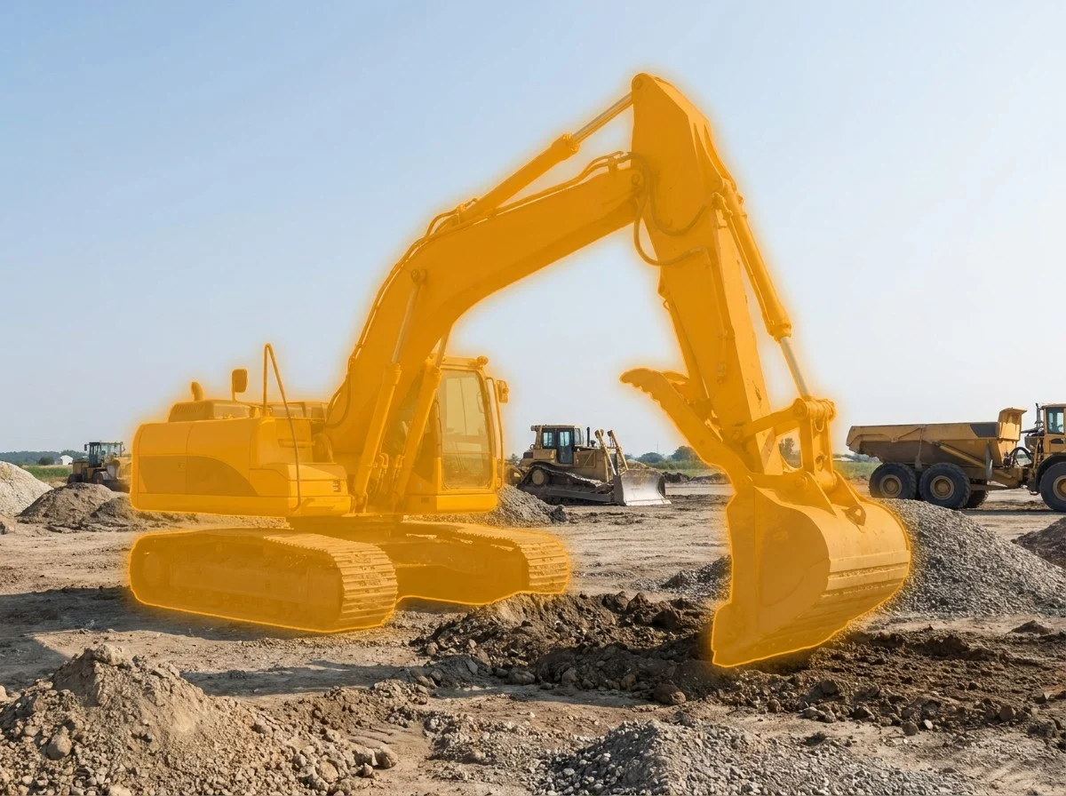 AI segmentation mask over a heavy construction equipment on a construction site