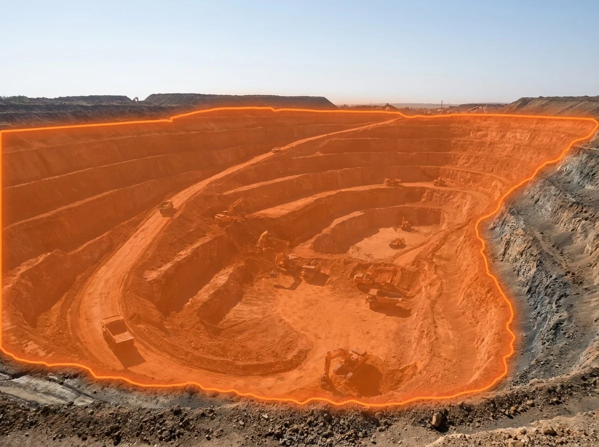 AI segmentation mask over a open excavation pit on a construction site