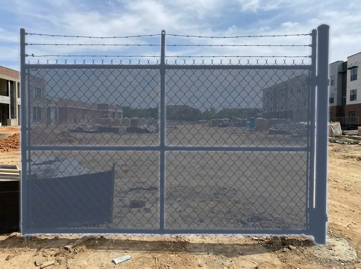 AI segmentation mask over a site perimeter fence on a construction site