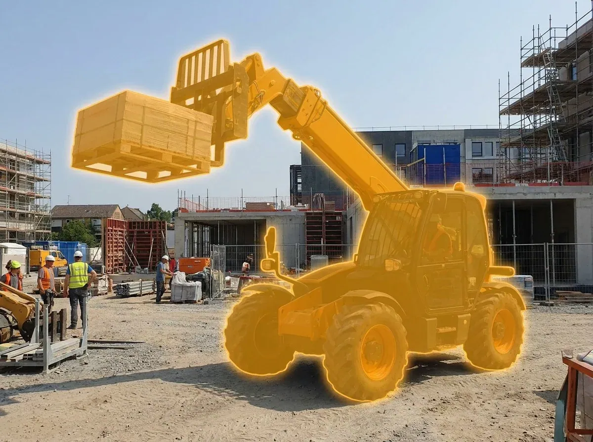 AI segmentation mask over a telehandler on a construction site