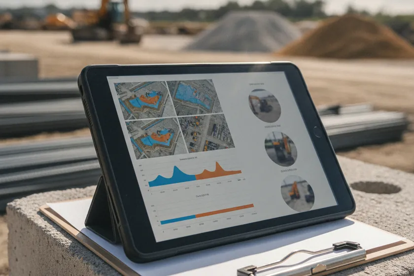 An evidence pack with orthomosaics, volumetric measurements and timestamped detection clips on a tablet