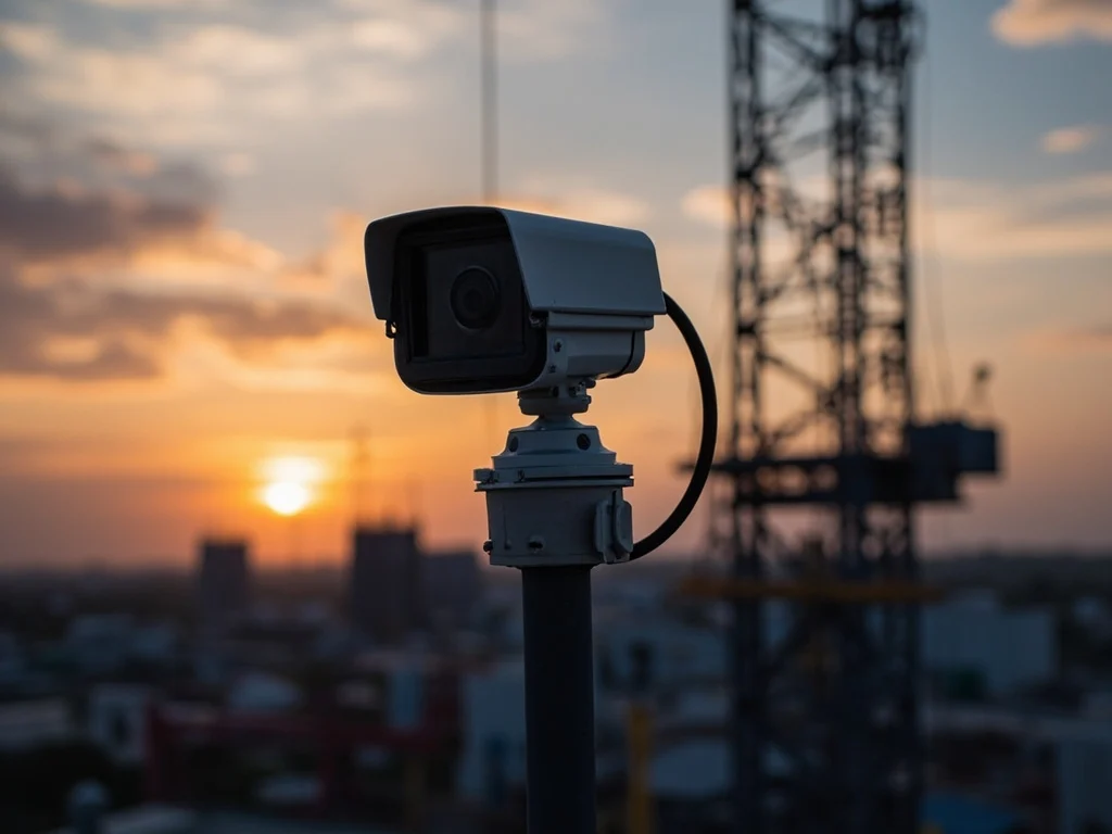 PTZ thermal camera on a mast at a construction site