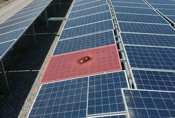 AI thermal segmentation mask on a solar panel hotspot