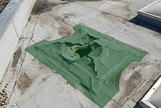 AI segmentation mask on roof membrane damage