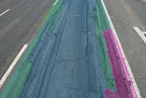 AI segmentation mask on pavement rutting