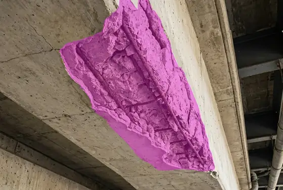 AI segmentation mask on concrete spalling and delamination