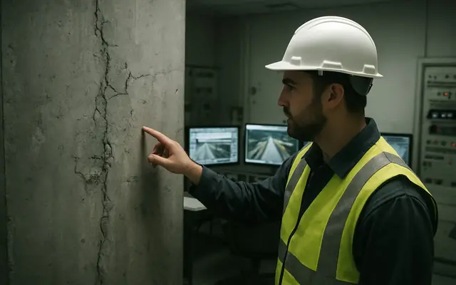 A worker with a glowing skeletal pose-estimation overlay analysing their posture