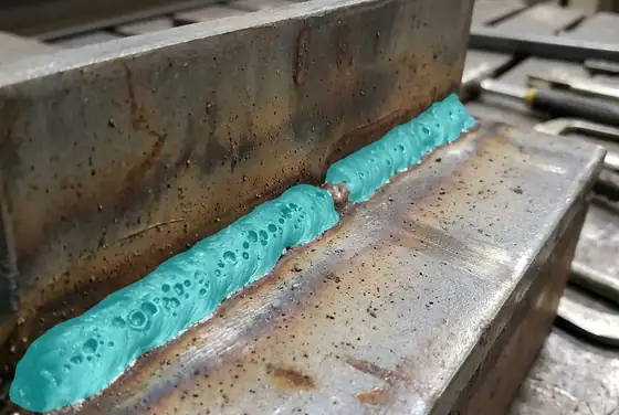 AI segmentation mask on weld porosity