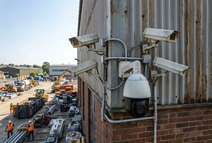 A mix of existing fixed and PTZ CCTV cameras on an industrial building