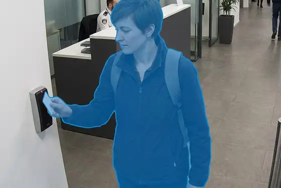 AI face-recognition segmentation on a person at an access-control reader