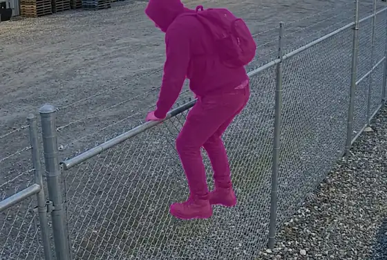 AI segmentation on an intruder crossing a perimeter fence