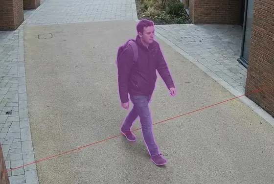 AI segmentation on a person crossing a virtual tripwire