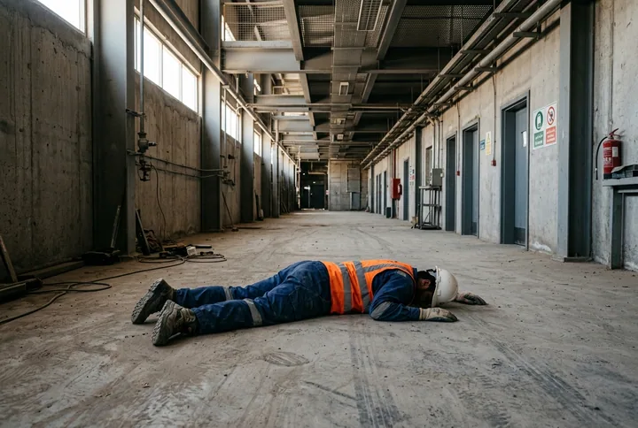 A collapsed worker on the ground — person-down detection