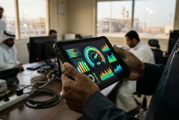 A tablet showing security compliance and audit KPI charts