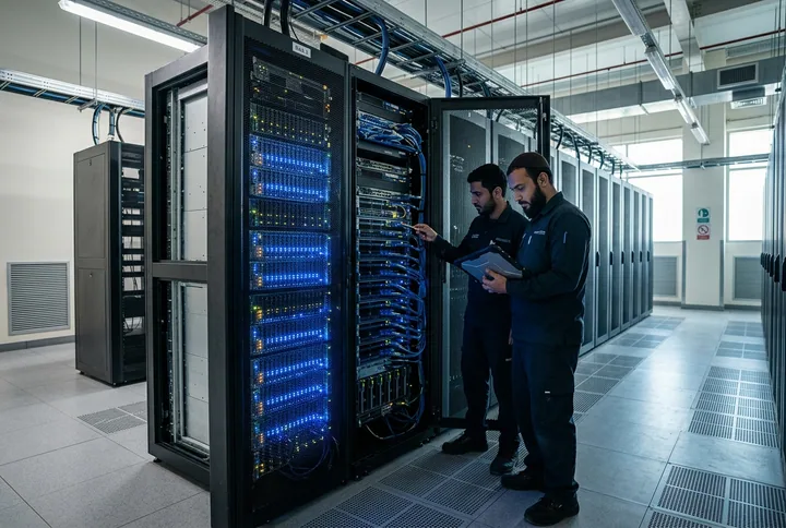 A secure on-premises server rack keeping data inside the Kingdom
